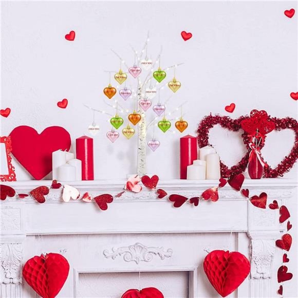 Valentine's Day Tree Decoration with LED Lights 21.7 Inch Tabletop Birch Tree - Picture 3 of 6